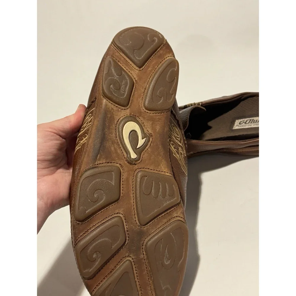 Olukai Kono Mens Size 12 Russet Brown Leather Slip-On Mule Shoes Comfort